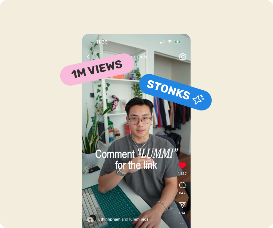 Influencer Marketing - Instagram reel with 1M views and 'Stonks' badge